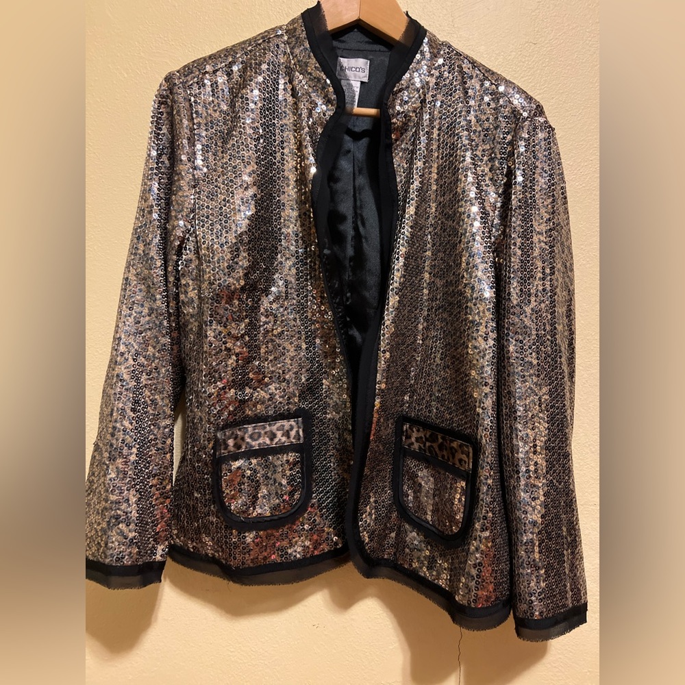 Chico's Sequin Blazer in Gold and Black